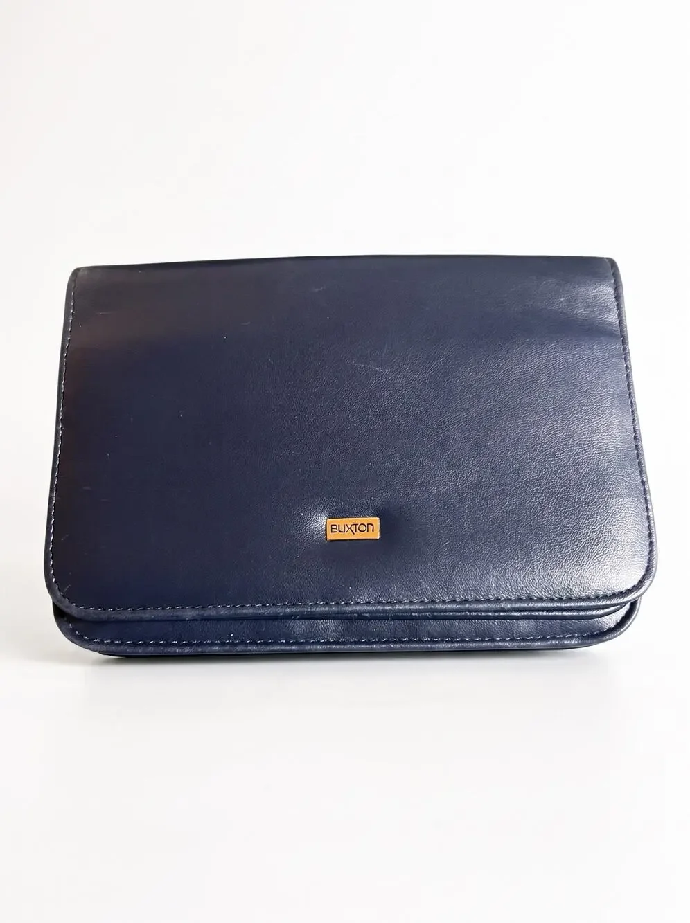 VTG Buxton Navy Blue Genuine Leather Organizer Wallet Bifold Credit Card Clutch